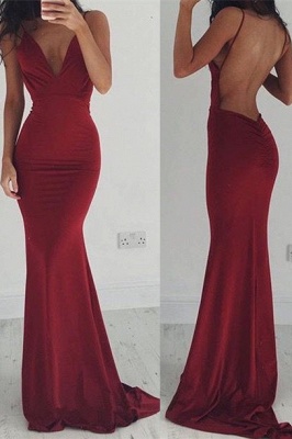 Backless Burgundy Stretchy Spaghettis-Straps Sheath Prom Dresses_2