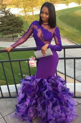Modest Long Sleeve Ruffles Prom Dress | Lace Prom Dress_2