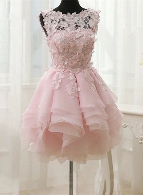 Straps Short Sleeveless Cute Ruffles Flowers Sexy Short Homecoming Dresses_2