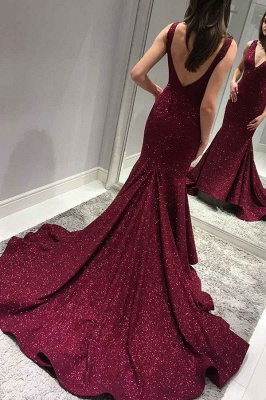 Burgundy sequins prom dress, long mermaid formal gowns BA8313_2