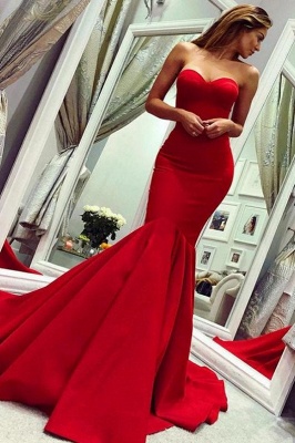 Red sweetheart mermaid prom dress with train_1