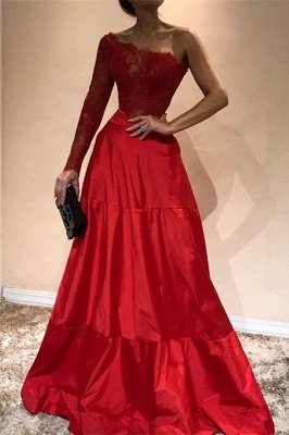 Gorgeous One-ShoulderEvening Dress | Lace Red Prom Party Gowns_2