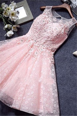 Custom Made A-line Lace Pink Sleeveless Appliques Sexy Short Homecoming Dresses_2