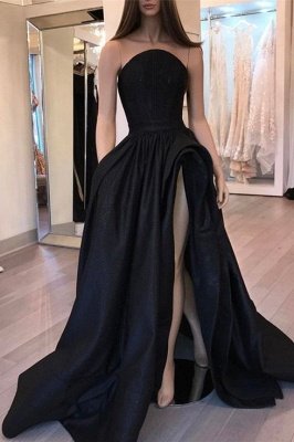 Sexy Designer Sleeveless Slit Black Evening Dress_2