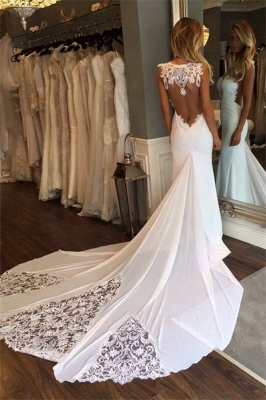 Sleeveless Open Back Lace Sexy Bridal Gowns  | Newest Mermaid Chapel Train Wedding Dresses_2