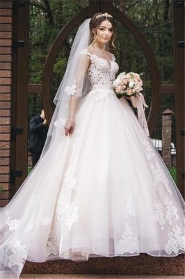 Elegant Lace V-Neck Appliques Sleeveless Wedding Dresses_1