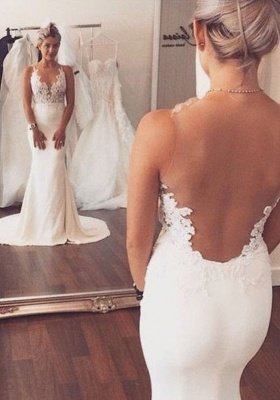 Illusion Back Mermaid Wedding Dresses  Sleeveless Lace summer Beach Wedding Gowns BA3612_2