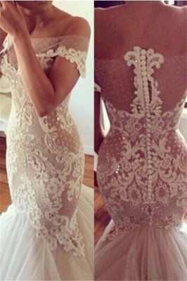 Wedding Dresses Real Sample strapless Tulle Lace Appliques Mermaid Wedding Dresses_1