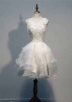 Sleeveless Lace Layers Hot Lace Appliques Organza White Sexy Short Homecoming Dresses_2