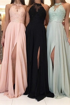 Elegant Halter Lace Evening Dress | 2021 Long Chiffon Prom Dress With Slit_2
