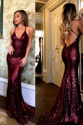 Sexy Sequined Mermaid Spaghetti Strap Sleeveless Prom Dress BA7290_2