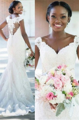 Sheath Elegant Sleeveless V-neck Beautiful Lace Tulle Wedding Dresses_2