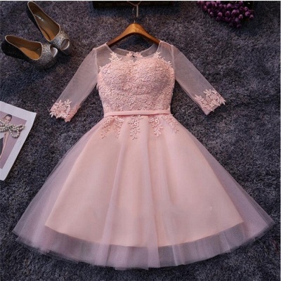 Appliques Tulle Half Sleeves Pink Sexy Short Homecoming Dresses_3