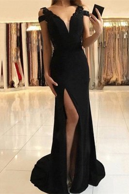 Sexy schwarzes Abendkleid | Ballkleid mit Schlitz S_2