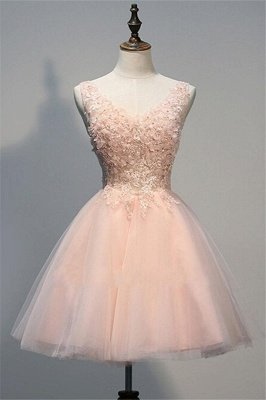 Crystal V-Neck Sleeveless Tulle Appliques Custom Made A-line Sexy Short Homecoming Dresses_2