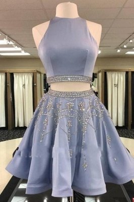 Gorgeous Custom Made A-line Crystal Sleeveless Two Piece Sexy Short Homecoming Dresses_2