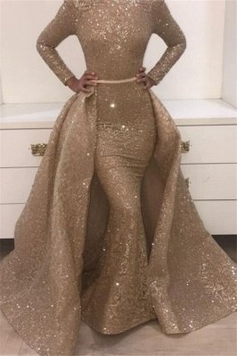 Sequins Prom Dresses with Train | Sparkly Evening Gowns with Belt_1