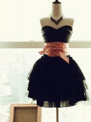 Sweetheart Pink Bowknot Sash Cute Little Black Dress_2