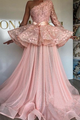 Glamorous A-Line Prom Dresses | Pink Lace Long Sleeve Evening Gowns_2
