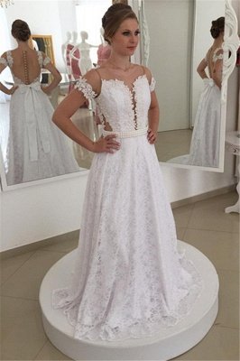 Short Sleeves See Through Lace Wedding Dresses | Bowknot Sexy Bridal Gowns_2