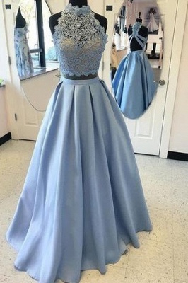 Two Piece Long Prom Dresses  with Lace | Open Back Sleeveless Formal Dresses_1