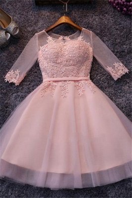 Appliques Tulle Half Sleeves Pink Sexy Short Homecoming Dresses_2