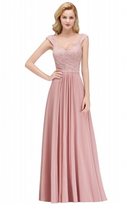 MARIA | A-line Long V-neck Sleeveless Lace Top Chiffon Bridesmaid Dresses_1