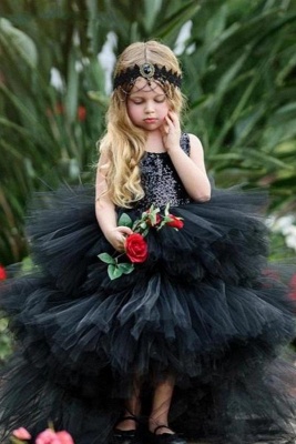 Schwarzes ärmelloses Tüll Blumenmädchenkleid PettiSkirt Ballkleid_2