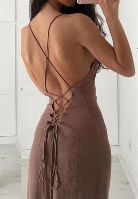 Spaghettis-Straps Brown Formal Simple Long Party Dresses LY66_2