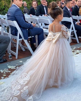 Princess Flower Girls Dress Tulle Long-Sleeve Lace Gown Romantic_5