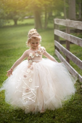 Long  Sleeves Tulle 3D Floral Flower Girl Dress Jewel Neck Party Dress for Kids_2