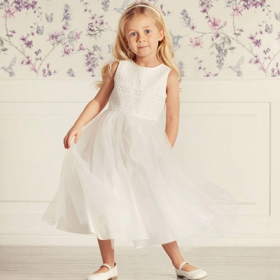 Tulle Lace Flower Girl Dress Jewel Neck Birthday Party Dress_4