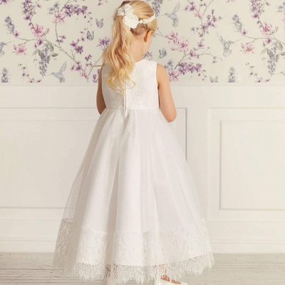 Schönes ärmelloses Prinzessin kleines Mädchen Kleid Jewel Neck Tüll Spitzenkleid für Braut Mädchen_2