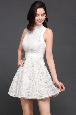 A-line Evening Mini Cute In-Stock Gowns Short High-Neck Prom Dresses_5