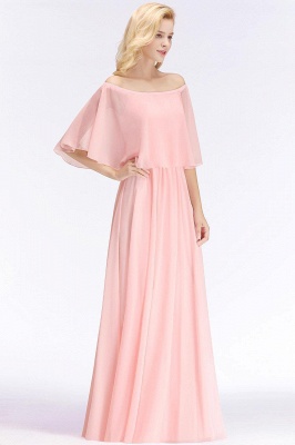 Off-the-Shoulder Pink Chiffon  Bridesmaid Dresses_2