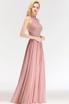 Sleeveless A-line Fashion Floor-length Chiffon Backless Halter Bridesmaid Dress_3