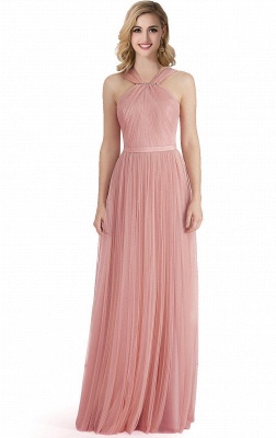 ELLIOTT | Sheath Floor-length Pink Tulle Bridesmaid Dresses with Ribbon Sash_1