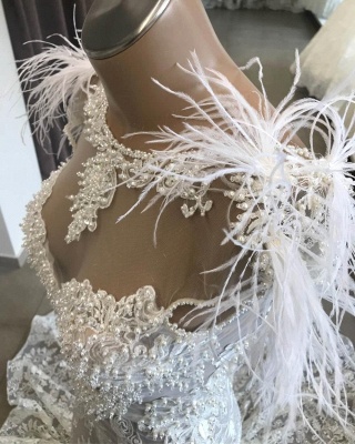 Gorgeous Mermaid Wedding Dress Floral Lace Fur Bridal dress_4