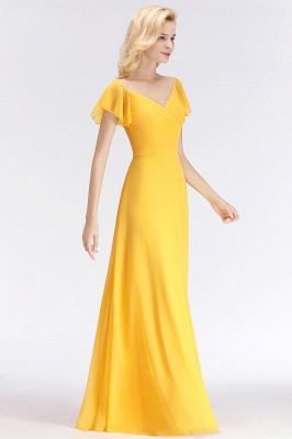 Yellow Simple Short-Sleeve  Floor-length Bridesmaid Dress_3