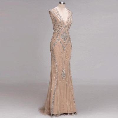 Robe de bal à encolure en V longue et magnifique avec perles en cristal de sirène_4