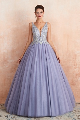 Chic Aline Abendkleid Ärmelloses Tüll-Ballkleid mit Blumenspitze_4