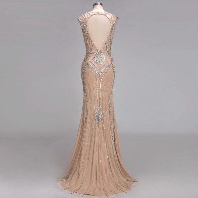 V-Neck Long Gorgeous Mermaid Crystal Sleeveless Beadings Prom Dress_5