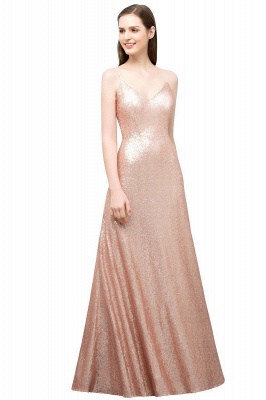 JOSLYN | A-line Floor Length V-neck Spaghetti Sequined Prom Dresses_1