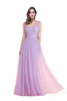 ELLIOT | A-line Sleeveless V-neck Floor-length Tulle Bridesmaid Dresses_2