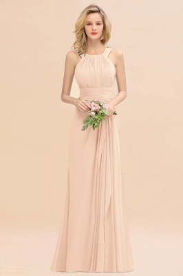 Halter Ruched Chiffon Mermaid Bridesmaid Dress Long Wedding Guest Dress_1