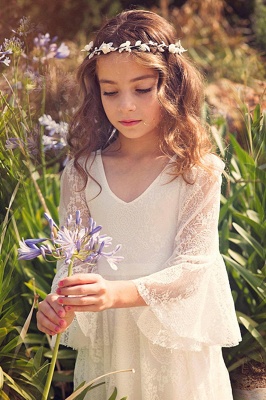 Boho Flower Girl Dress Long Sleeves Lace Pageant Dress for Kids_3