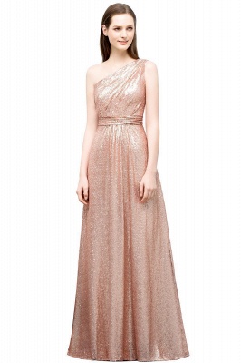 JOURNEE | A-line One-shoulder Sleeveless Floor Length Sequins Prom Dresses_1