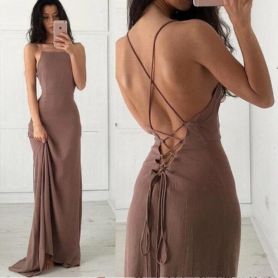 Spaghettis-Straps Brown Formal Simple Long Party Dresses LY66_3