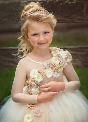 Long  Sleeves Tulle 3D Floral Flower Girl Dress Jewel Neck Party Dress for Kids_1