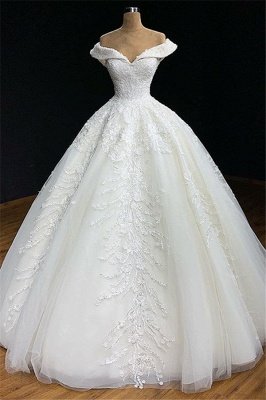 Elegant Off The Shoulder Appliques Sexy Ball Gown Wedding Dresses_1